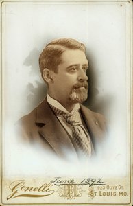 Bust Portrait of Charles Guille Warner wearing a suit and patterned tie